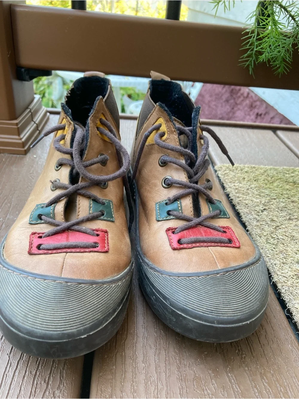 Spring Step Size 39(8.5) leather lace up ankle boots colored sections